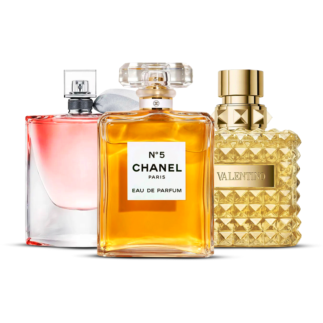 Kombination av 3 damparfymer – La Vie Est Belle, Chanel Nº5 och Valentino Donna [100 ml vardera]